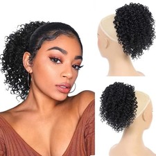 PEACOCO 10 Inch Afro Kinky Curly Drawstring Ponytail Hair Extension BLACK