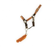 Showman Pony Brown Nylon Halter w/ Running Horse Overlay  Lead