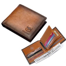Mens Luxury Leather Coin Pocket Billfold Wallet RFID BLOCKING Slim Bifold BROWN