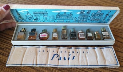 Vintage LES PARFUMS DE PARIS 10 MINIATURE Empty BOTTLES MADE IN FRANCE In Box 