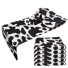 5 Pcs Linen Cow Print Table Runner Black and White Farm Cow Print Tablecloth ...