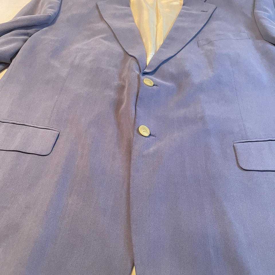 Stafford Executive Men’s 48R Pure Washed Silk Blazer Slate Blue Herringbone - Image 4 of 4