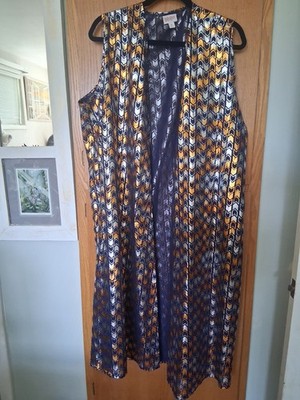 NWT LuLaRoe Joy Blue Silver Gold Foil Sheer Duster Vest Cardigan Size Large