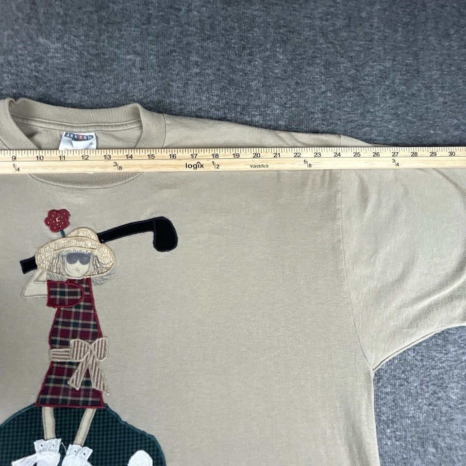 Vintage JERZEES Patchwork T-Shirt Women’s 2X Beige Lady Golfer Embroidered Golf - Image 4 of 4