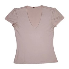 Women Short-Sleeved Top V-Neck Casual Slim Fit Solid Pink Soft Everyday T-Shirt
