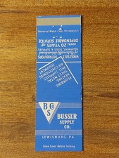 Vtg. Busser Supply Co., Lewisburg, Pa. Matchcover (BB16)