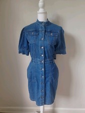 NWT NY&C Blue Jean Denim Short Poof Sleeve Dress Stretch Knee Length Casual S