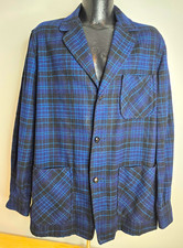 Vintage Pendleton Men's Blue/Black Plaid Wool Button Front Jacket Mens Size M