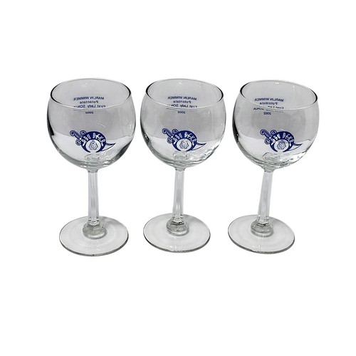 Vintage Abu Bekr Shriners 2002 Potentate Wine Glasses Set of 3 Blue Clear 6 3/8"