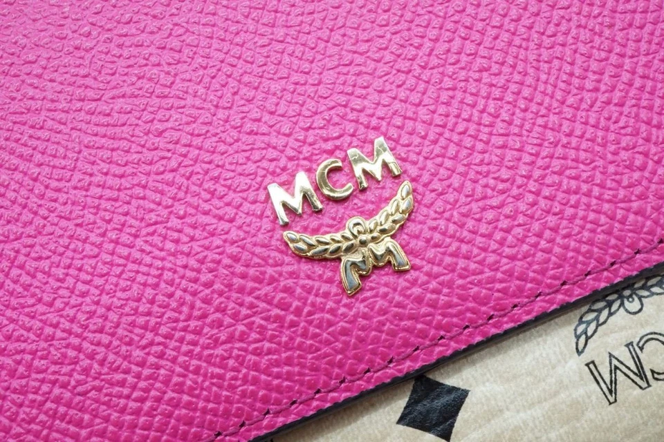 MCM Visetos Logo Tríptico Largo Cartera En Dos Tonos Rosa Cuero 3888k - Imagen 2 de 4