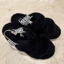 UGG Oh Yeah Slide Sheepskin Black Color Platform SLIPPER Size 9 US