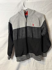 U.S. Polo Assn Youth 14/16 Gray Black Full Zip Hoodie Fleece Lined Sweatshirt