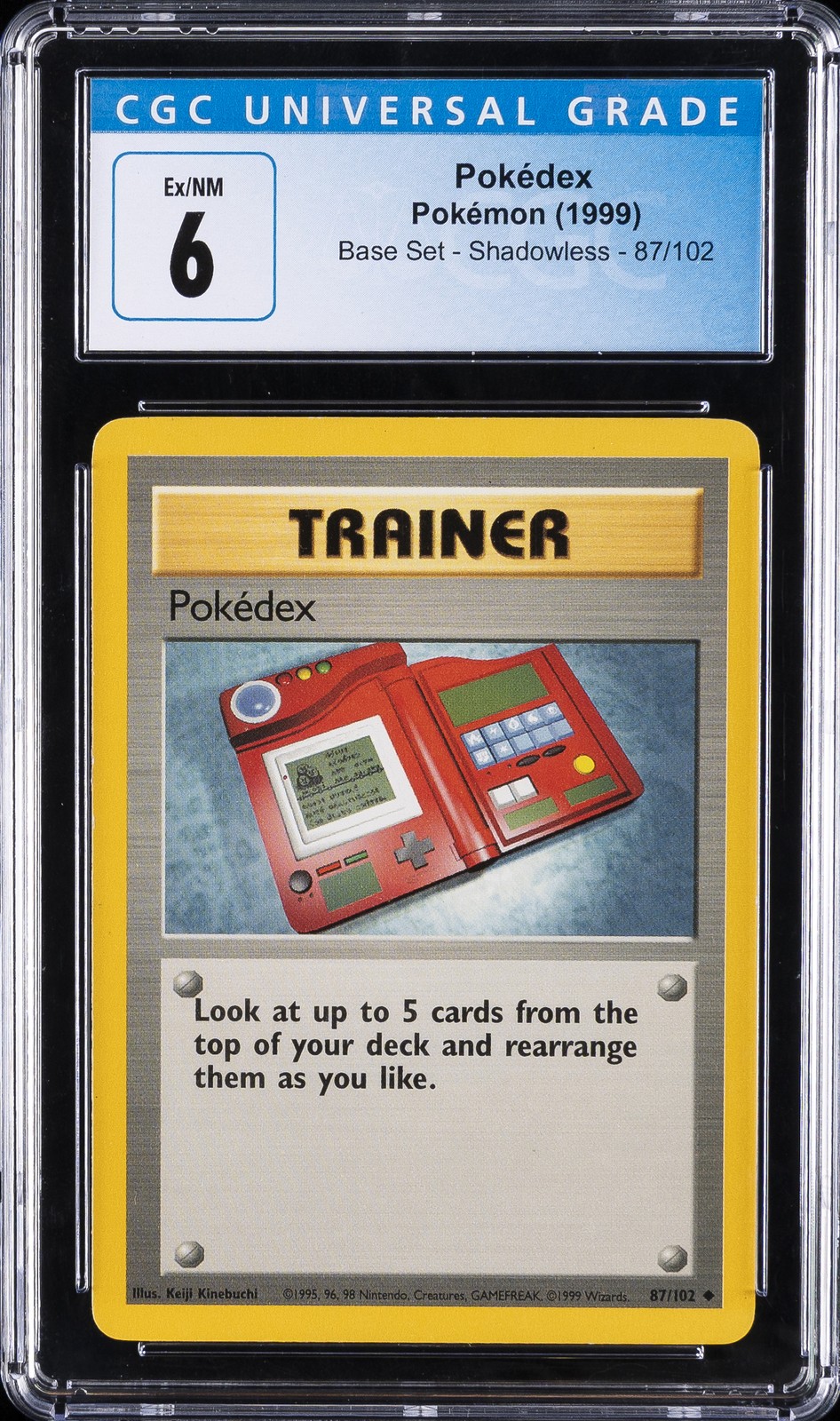 1999 POKEMON BASE SET SHADOWLESS #87/102 POKEDEX CGC 6