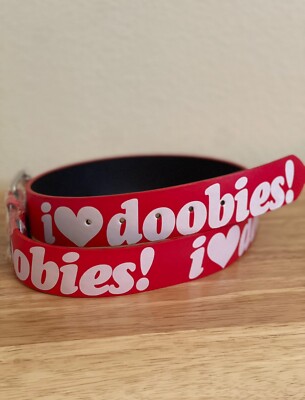 I LOVE DOOBIES GENUINE LEATHER BELT BLACK RED BLUE SMALL MEDIUM LARGE XL