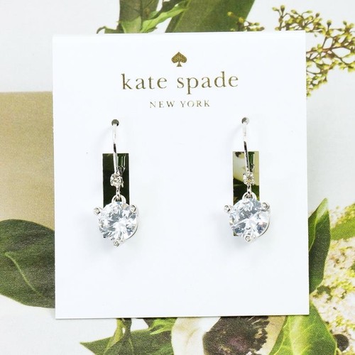 NWT Kate Spade Rise And Shine Small Round Leverback Earrings $48 Clear Silver - Picture 2 of 6