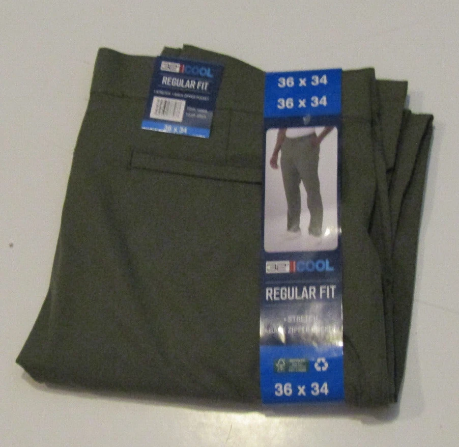 32 DEGREES Mens Stretch Performance Pants Green Quick Dry Size 36 W 34 L NWT