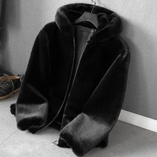 Cappotto corto con cappuccio uomo pelliccia sintetica visone velluto soprabito risvolto colletto outwear parka