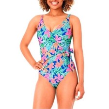 Floral One Piece Swimsuit Wrap Tie V Neck Padded Size M / 5450