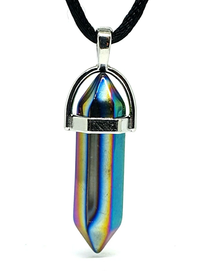 Angel Aura Colgante Cuarzo Piedra Collar Oro Metálico Arcoiris Curación Joyería - Imagen 3 de 4