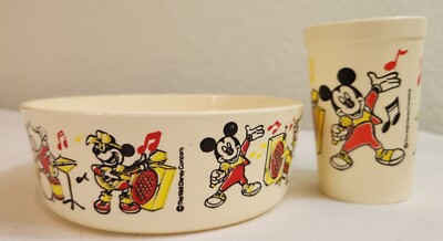 Vintage Disney Eagle Co. Mickey Rock Band Bowl Cup Donald Minnie