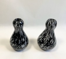 HAND BLOWN VASES 2 Black  White Swirl Art Glass - Mid Century Vintage