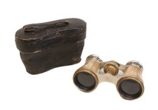 French Bronze  Mother of Pearl Opera Glasses Binoculars, circa 1900. Orig. Case