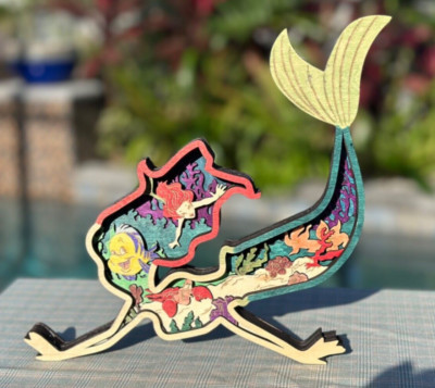 Laser Cut Hand Made Ariel of Disney' The Little Mermaid Wooden Underwater Scene