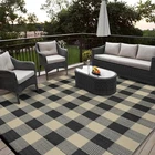 Outdoor Patio Rug Waterproof Plaid Plastic Straw Rug Modern Geometric Carpet Mat