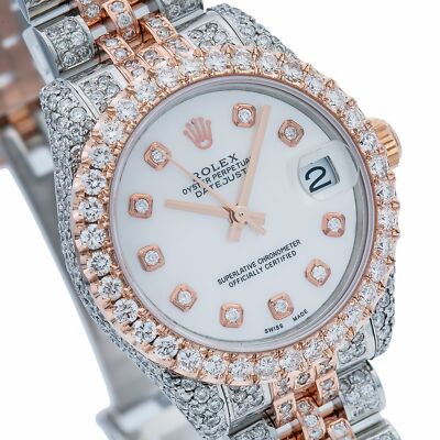 Rolex Datejust 31mm Two-Tone Rose Jubilee Bracelet Iced Out