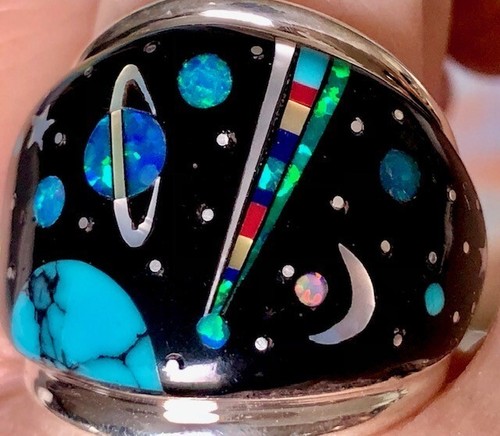 BIG NASA Space Dome celestial Men's Opal ring 10 Space Exploration Sterling T - Picture 13 of 13