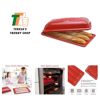 French Bread Baking Pan with Three Independent Slots and Cover,Ceramic Rectan...