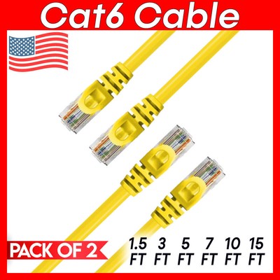 2 x Cat 6 Patch Cord Yellow Cat6 Cable Ethernet RJ45 Connectors Internet Wire
