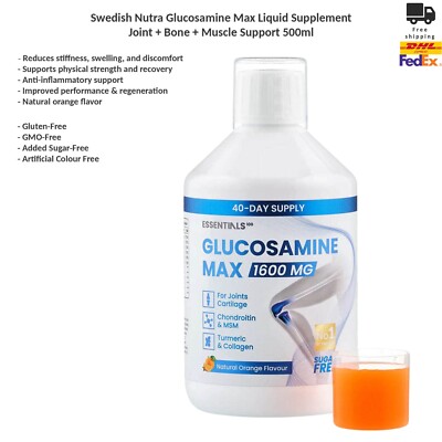 Swedish Nutra Glucosamine Max 1600mg Flüssig für Gelenke & Knorpel 500ml