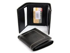 Leather Trifold 4 Credit Card 1 ID Window Stitched Exterior Black