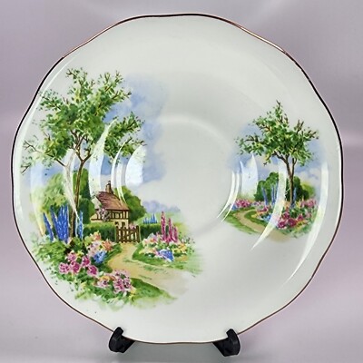 VINTAGE Queen Anne English Bone China Saucer Only Tudor Cottage