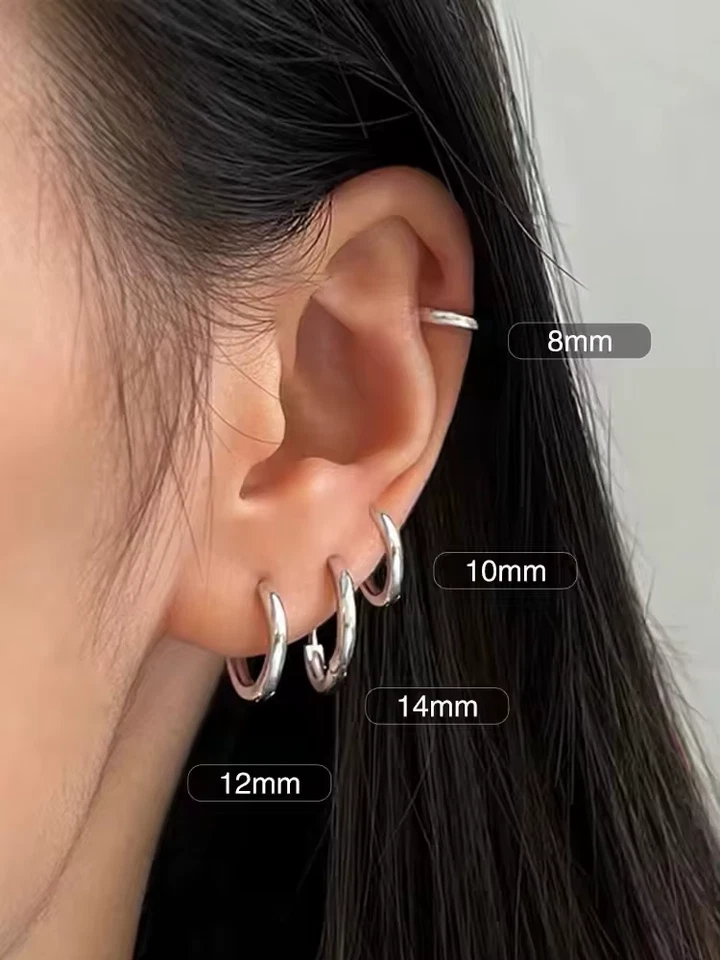 PAIR Silver Titanium Steel Huggie Cartilage Clicker Gold Lip Nose Hoop Earrings - Image 2 of 4