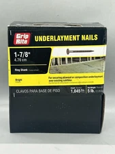 5 lbs Grip Rite Underlayment Nails 1-7/8” Ring Shank, Bright, Box of 1,045 Nails