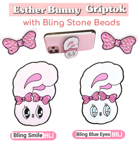 [Esther Bunny ]Grip Phone Holder with 50 cubic  Bling Beads  + Track - 第 1/7 張圖片