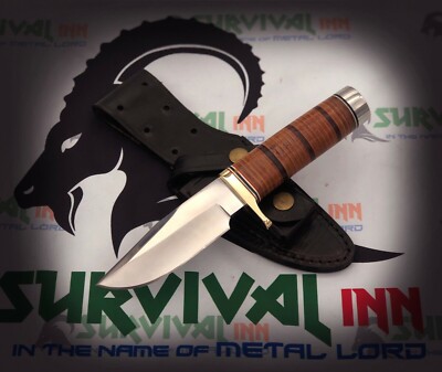 FIF CUSTOM HANDMADE D-2 STEEL STACKED LEATHER SURVIVAL CAMPING KNIFE WITH SHEATH