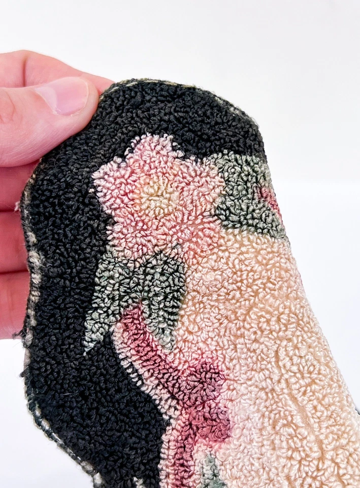 Vintage Hand Hooked Silk Floral Uniquely Shaped Rug Dollhouse Mini Scale 1:12 - Image 4 of 4