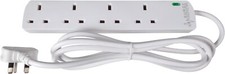 Extension Lead Socket with Neon and 2 Meter White 4 Gang Surge Protected
