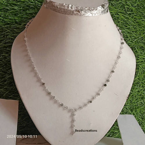 Collar cadena rosario facetado blanco encateado plata de ley regalo para ella - Imagen 1 de 3