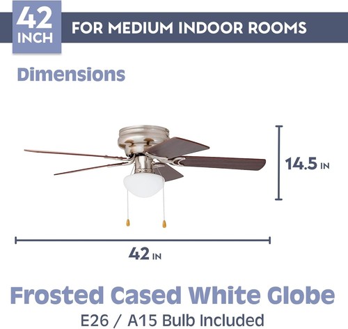 Stylish 42-Inch Flush Mount Ceiling Fan with Light, Ideal for Small Rooms - Picture 7 of 13