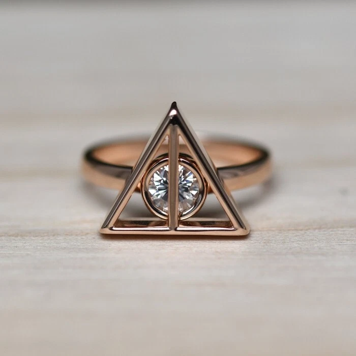 Harry Potter Engagement Ring 14K Rose Gold Plated Simulated White