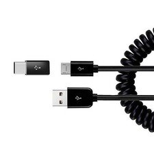 For Galaxy A03S/A05 Charger Cord Coiled USB Cable Micro-USB to USB-C