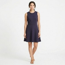 INC Women Dress Fit and Flare 10 Navy Blue Textured Grid Sleeveless Workwear