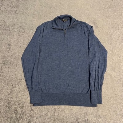 NWOT Brooks Brothers Extra Fine Merino Wool Quarter Zip Sweater Blue Mens Medium