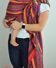 Maya Baby Wrap Ring Sling Red Striped 100% Cotton Pocket Guatemala Adjustable 