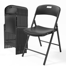 10-Pack Black Plastic Folding Chairs Portable Sturdy Steel Frame Indoor Outdoor