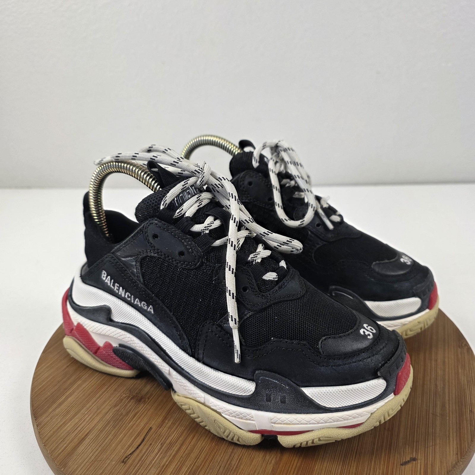 Balenciaga Triple S Shoes Womens Size 6 Black Leather Chunky Sneakers 524037 thumbnail 5